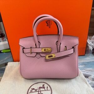 Baby mini Birkin 20 cm style Leather Women's Bag in light pink Togo leather